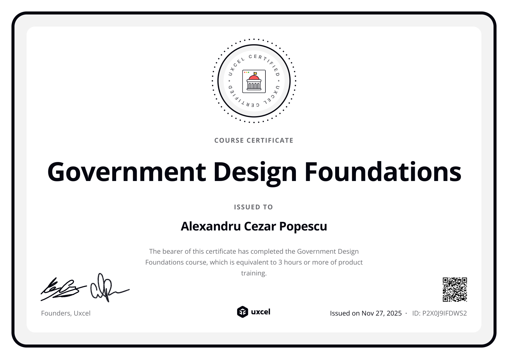 Alexandru Cezar Popescu's certificate